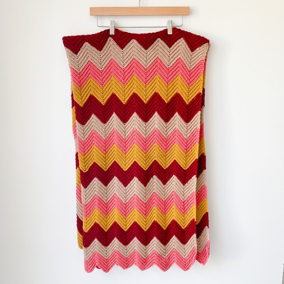 Vintage Other - SOLD Vintage Granny Hand Crochet Chevron Blanket